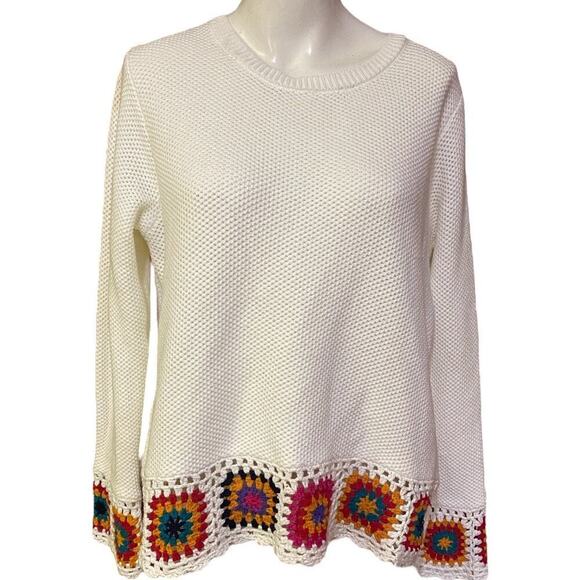 Joseph A. Sweaters - Joseph A. Sweater Indie Crochet Knit White Granny Square Multicolor size L